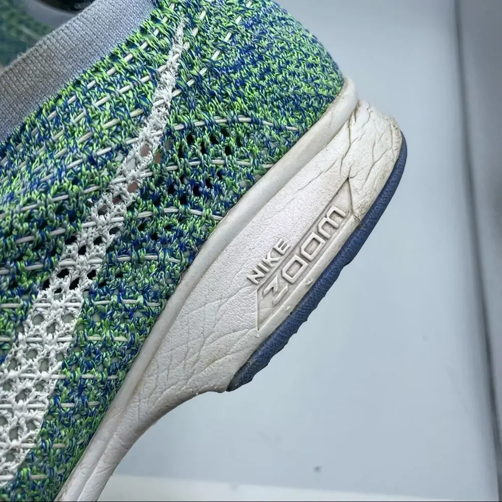 Nike Blue & Green Flyknit Zoom Running Shoes Sneakers Womens 8.5 Athletic Sporty